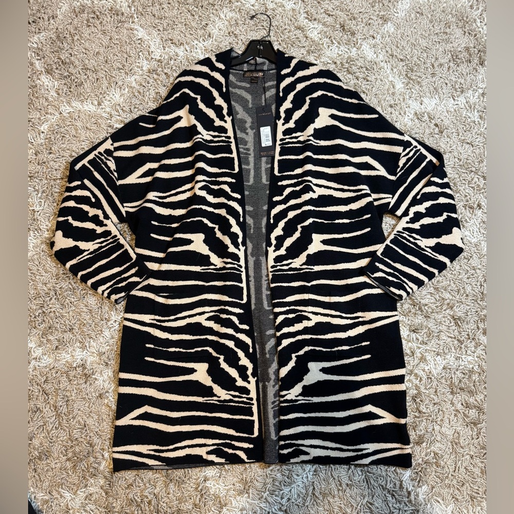 NWT Renuar Zebra Pattern Cardigan Sweater in Black & Cashew Combo size XXL - Picture 14 of 14